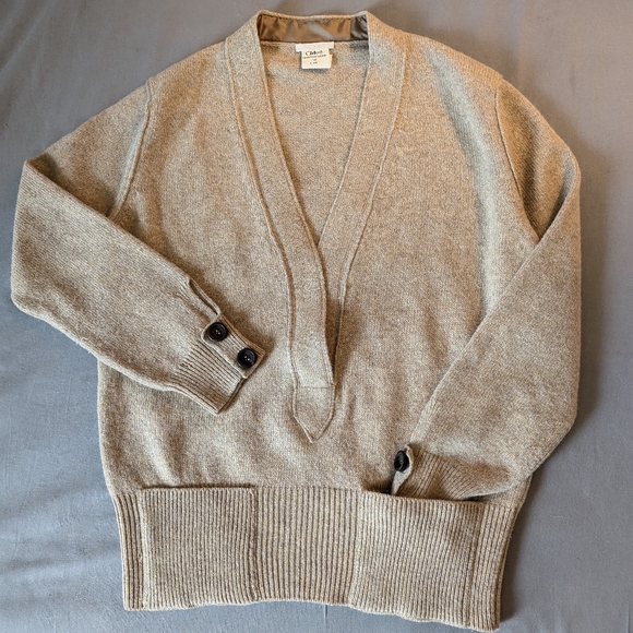 Chloe Beige Wool Deep V Cardigan w/Pockets & Buttons - Picture 1 of 11